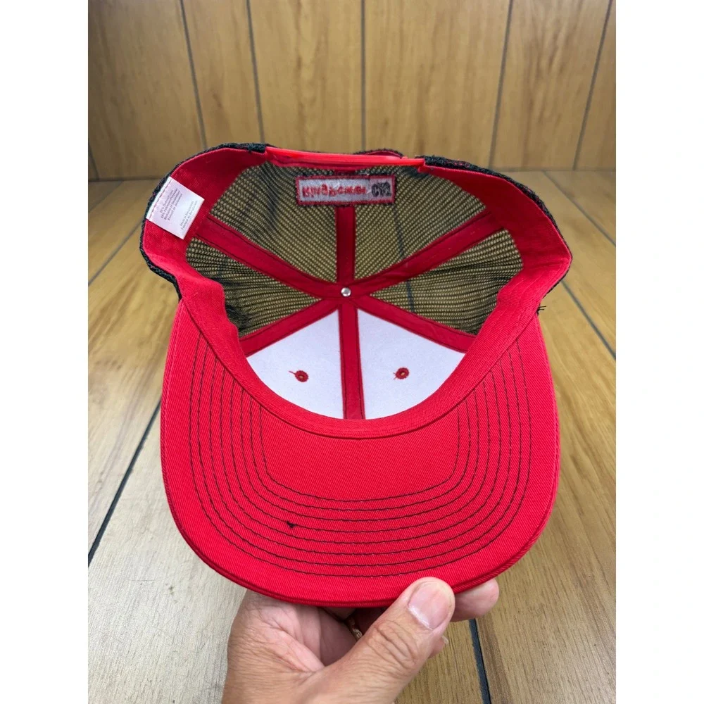 Caterpillar CAT Ring Power Trucker Hat Red Black Mesh Snapback Cap BDA81525